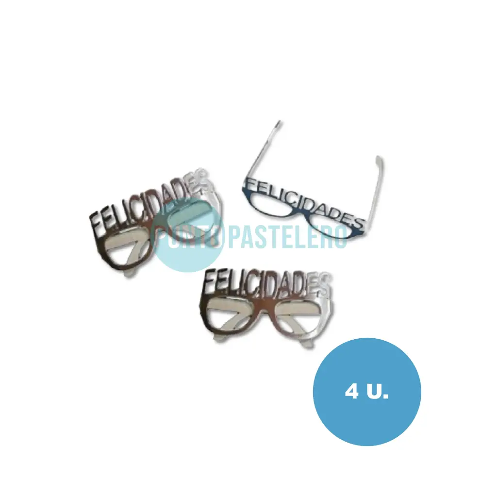 ANTEOJOS FELICIDADES PLATA (X 4 U.) (PARTY STORE)