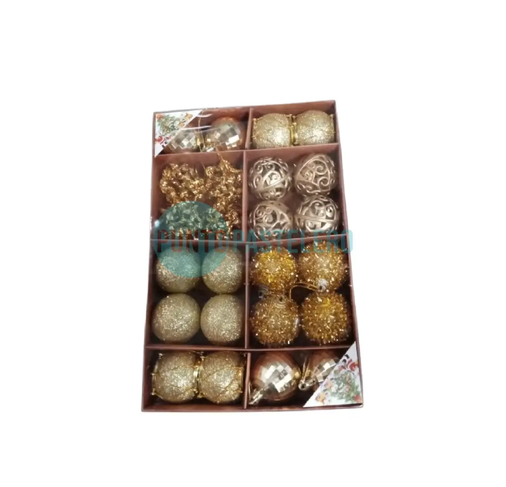 SET ADORNOS NAVIDAD DORADO (X 24 U.)