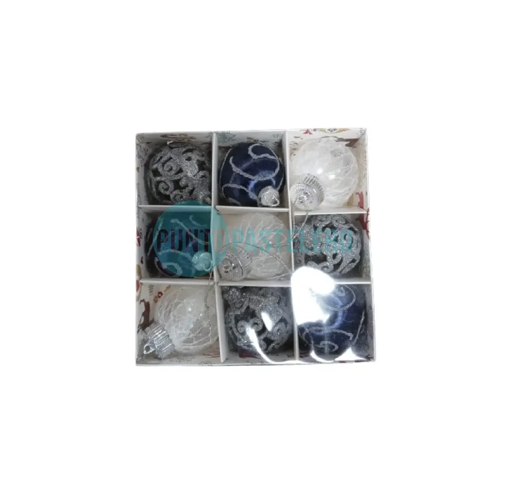 SET ADORNOS BOLAS DE NAVIDAD AZULES (X 9 U.)