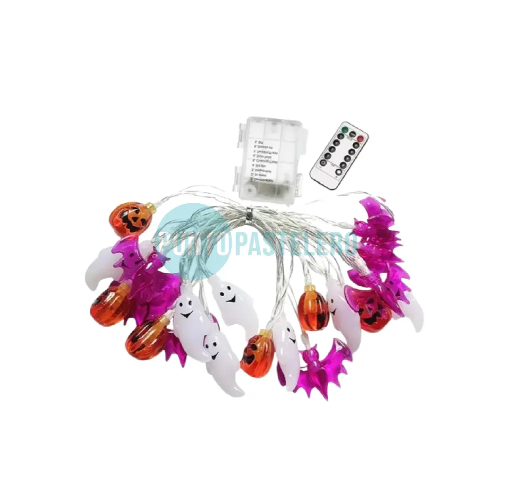[6936251454580] GUIRNALDA LED HALLOWEEN 10 LUCES MURCIELAGO CALABAZA FANTASMA (PILA AA) (CALIDA)