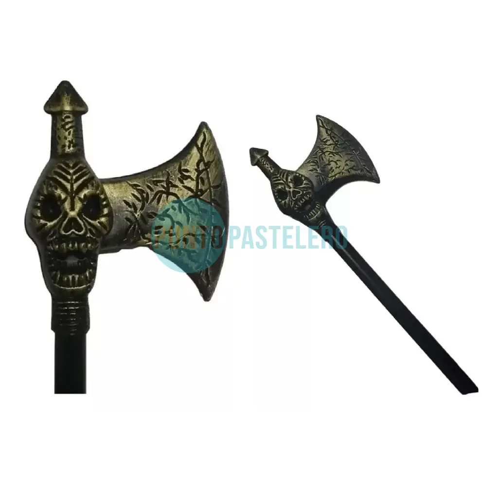 [6916390040233] HACHA CALAVERA DORADA HALLOWEEN CORTA (50 CM)