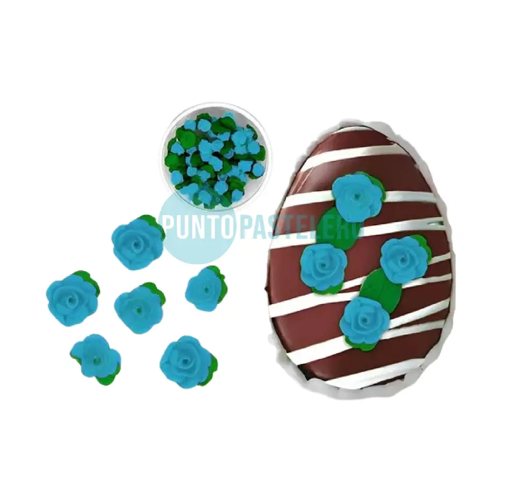 FLOR DE AZUCAR ROSA MEDIANA CELESTE (X PAQUETE)