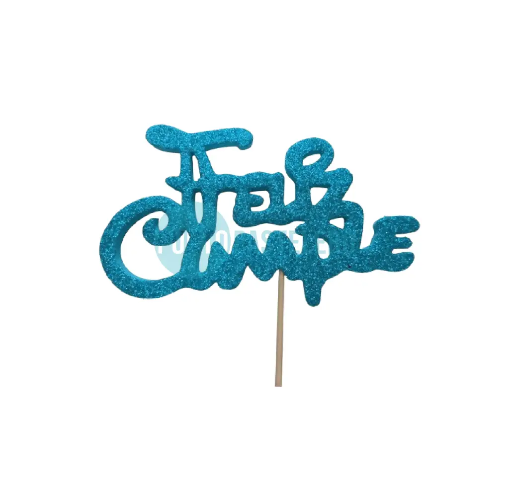 PINCHE TELGOPOR CON BRILLO FRASE FELIZ CUMPLE TURQUESA