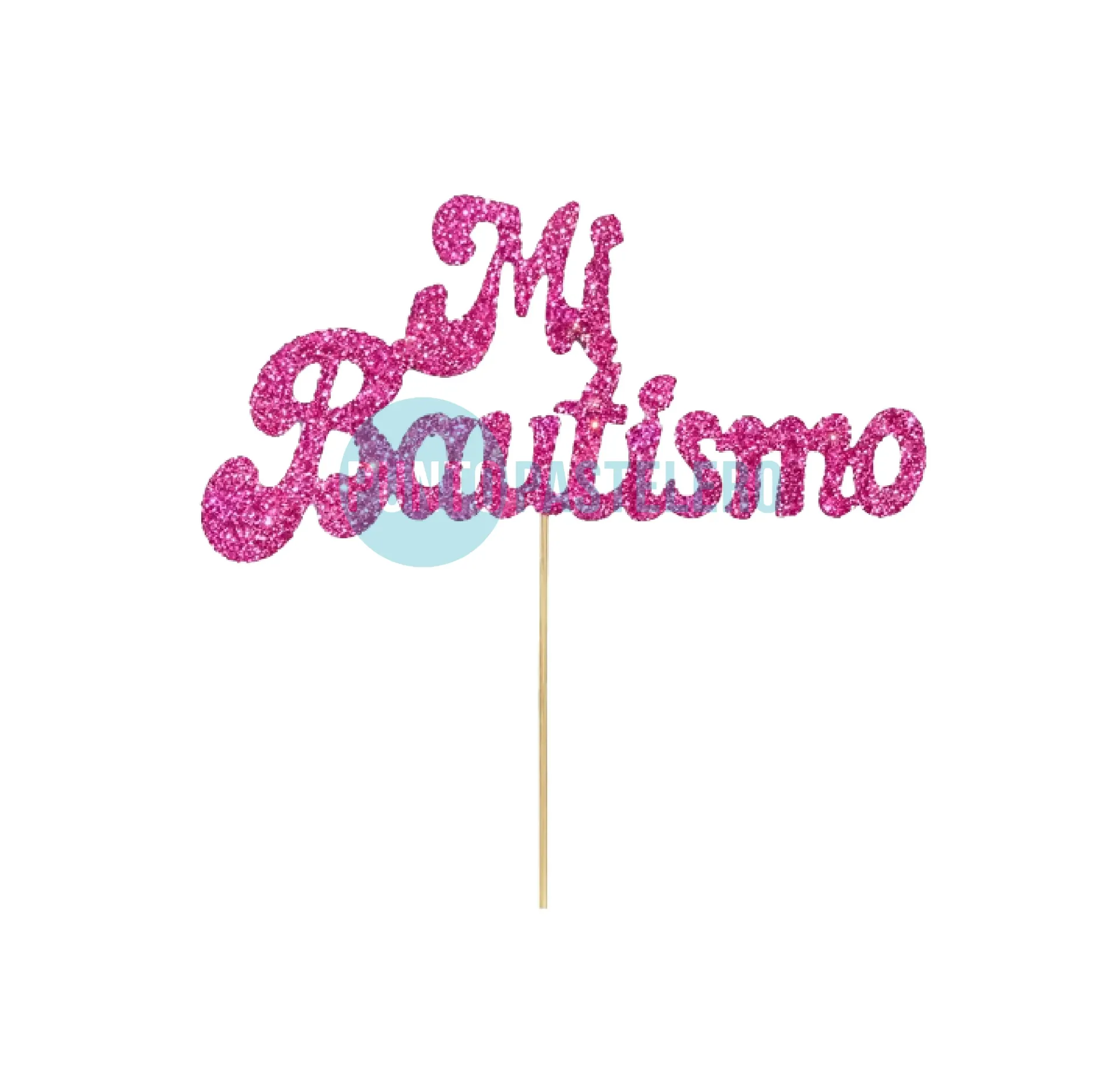 PINCHE TELGOPOR CON BRILLO FRASE MI BAUTISMO ROSA