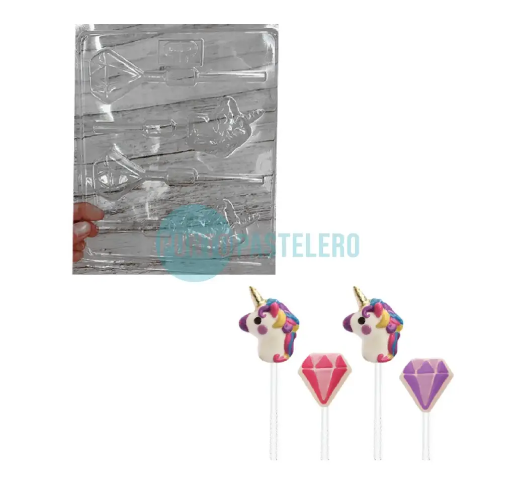 PLACA ACETATO PARA CHUPETIN PALETA UNICORNIO Y DIAMANTE PARPEN [B2]