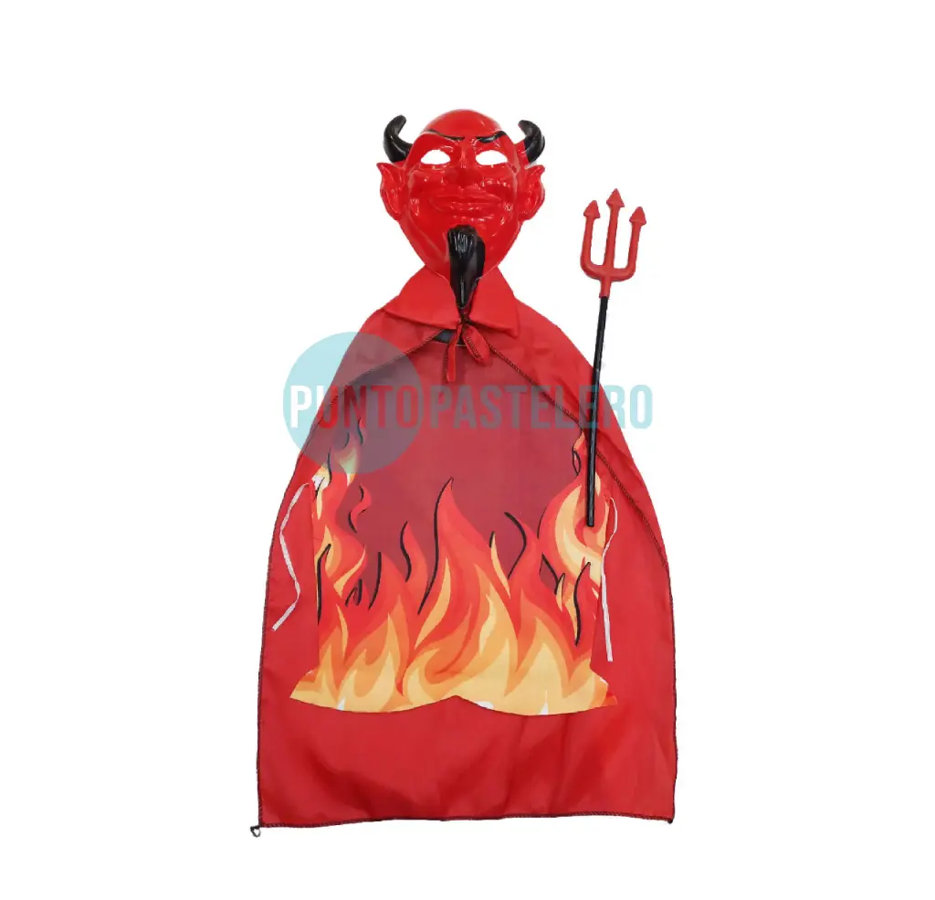 SET DISFRAZ DIABLO (CAPA-CARETA-PECHERA-TRIDENTE)