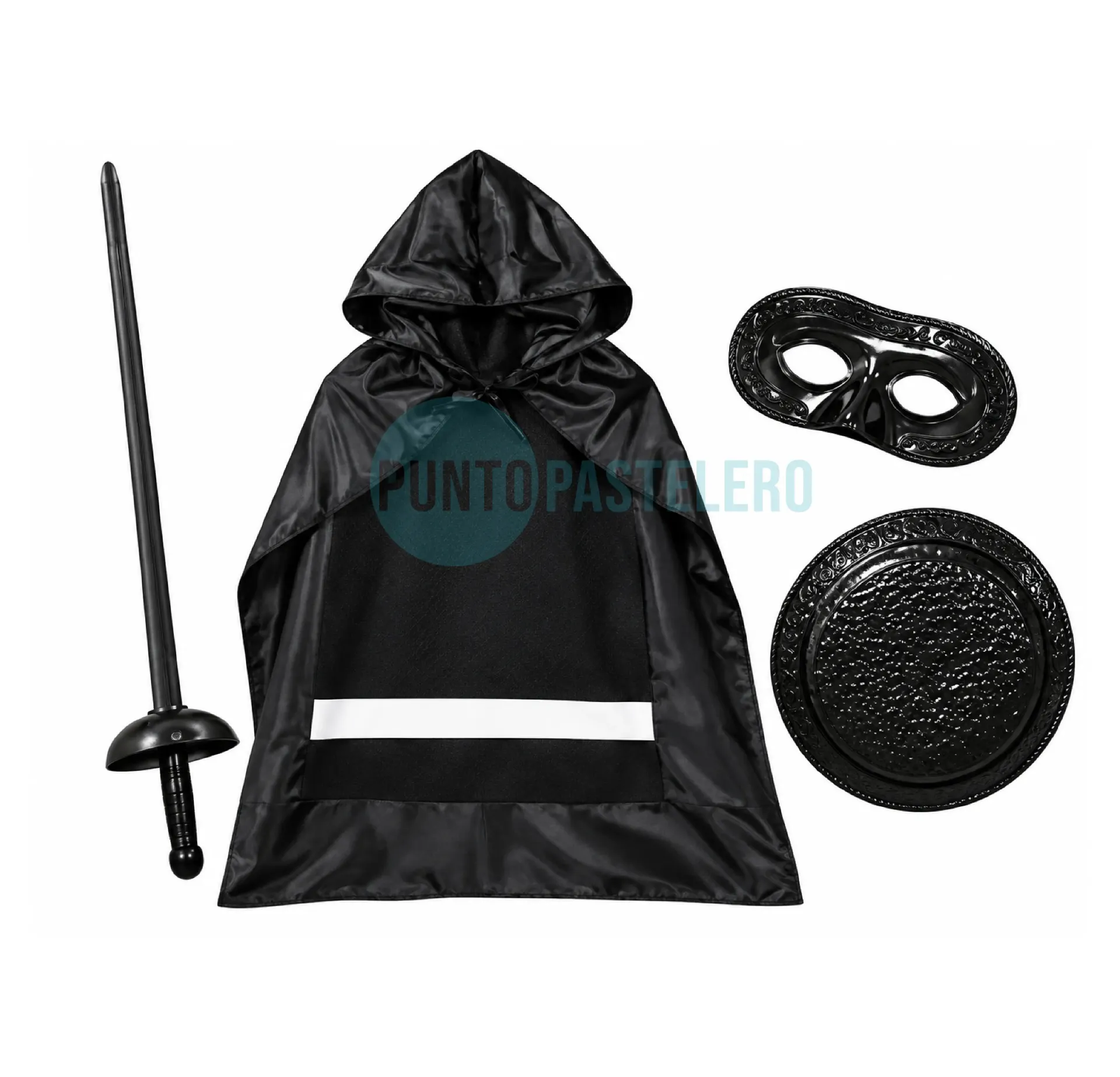 SET DISFRAZ ZORRO (ANTIFAZ - CHALECO - ESPADA - CAPA - GORRO)