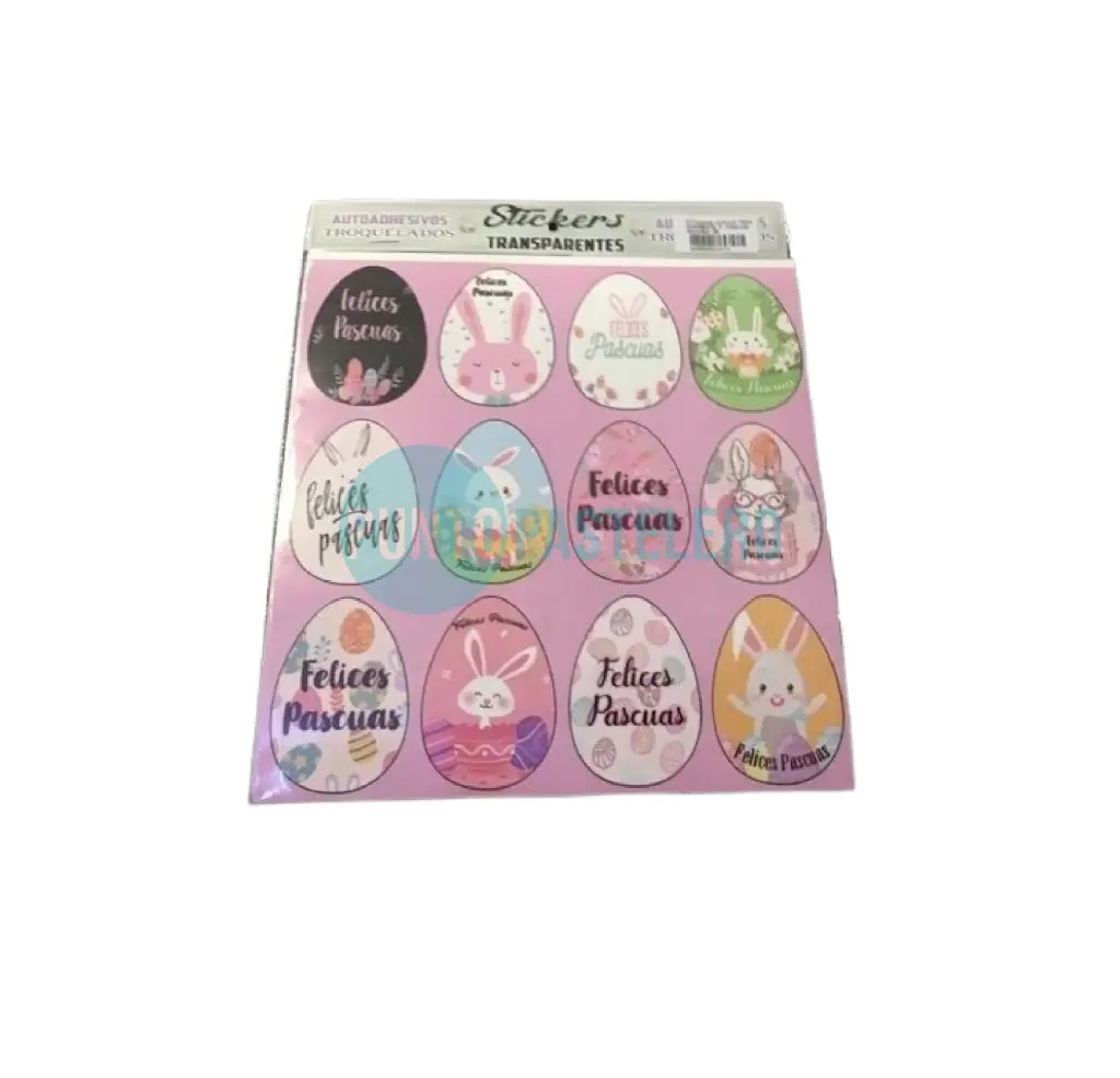 STICKERS TRANSPARENTE FELICES PASCUAS MEDIANOS (60 U.)