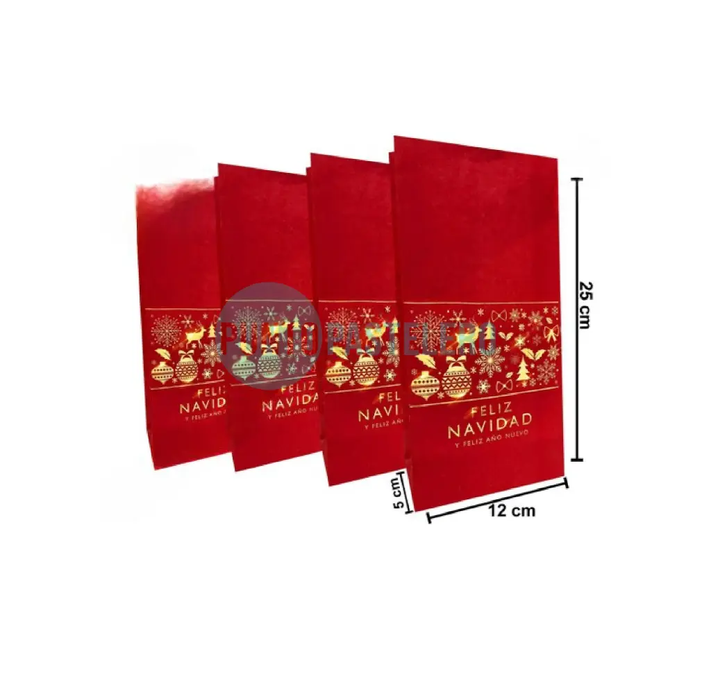 BOLSA CON FUELLE STAMPING FELIZ NAVIDAD ROJA/BLANCA (X 10 U.)