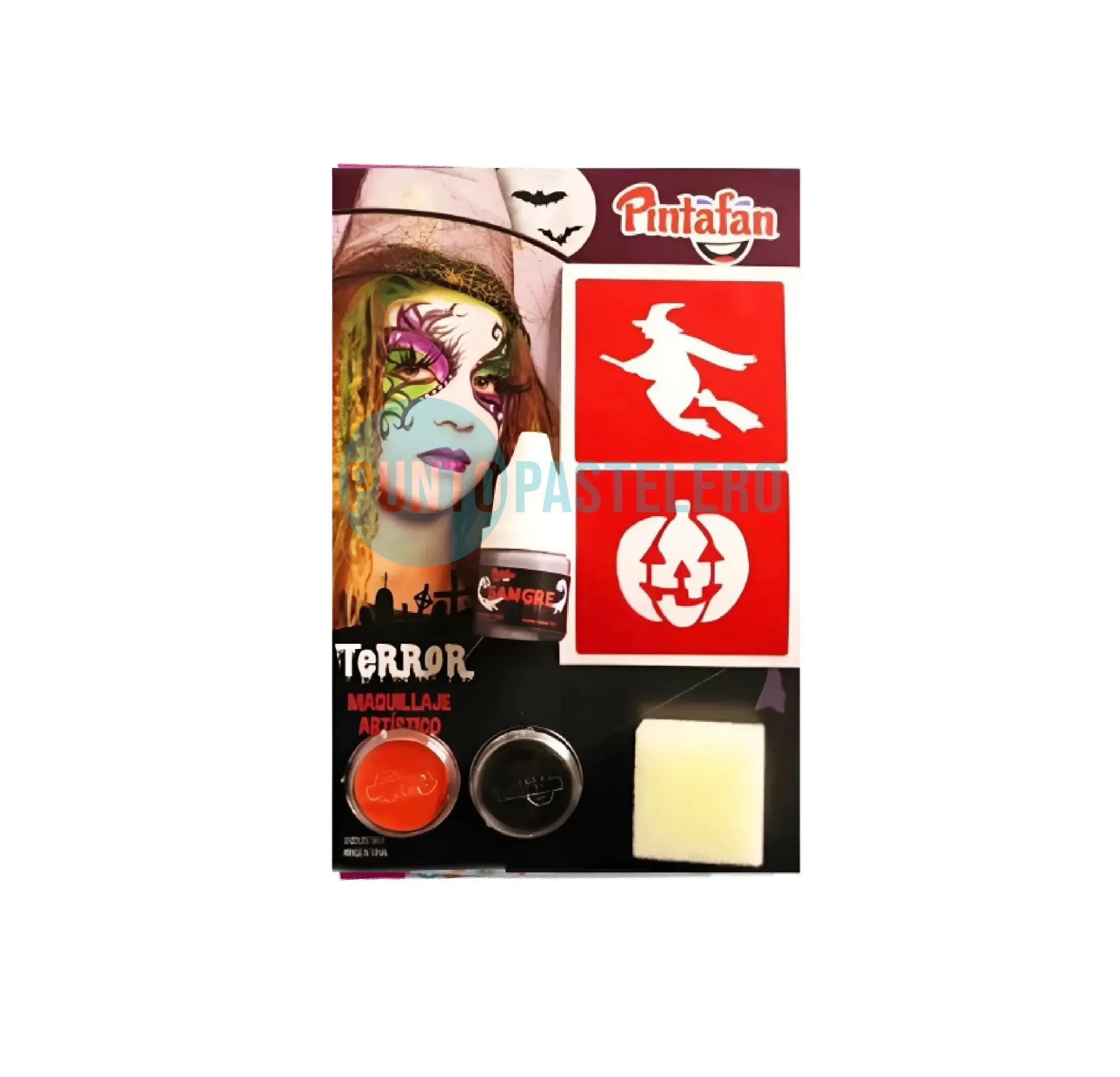 [7798301771820] MAQUILLAJE KIT HALLOWEEN BRUJA CON SANGRE Y STENCIL