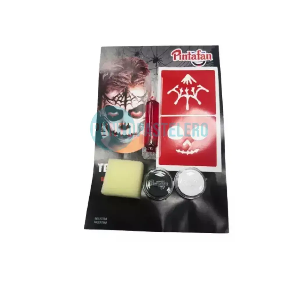 SET MAQUILLAJE HALLOWEEN CON SANGRE Y STENCIL (PINTAFAN)