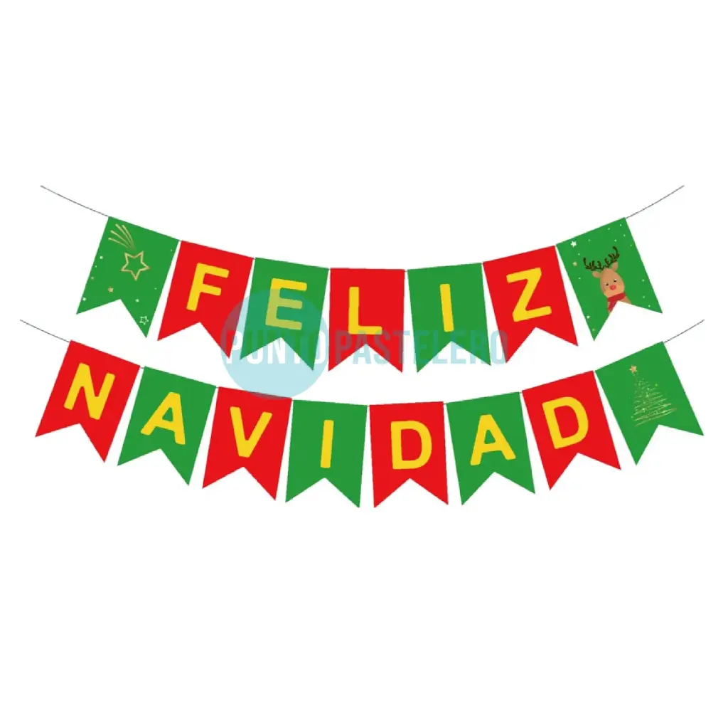 BANDERIN CON STAMPING FELIZ NAVIDAD ROJO-VERDE