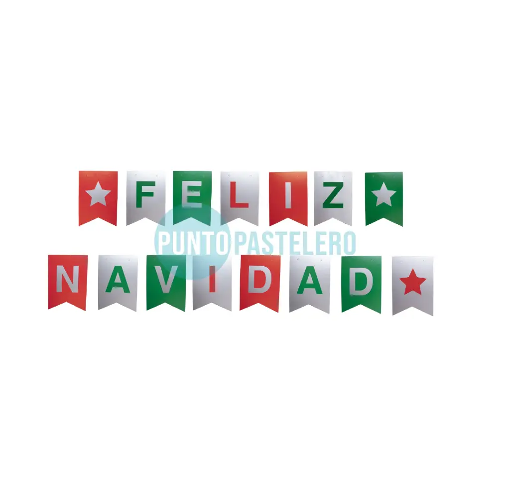 BANDERIN CON STAMPING FELIZ NAVIDAD ROJO-PLATA-VERDE