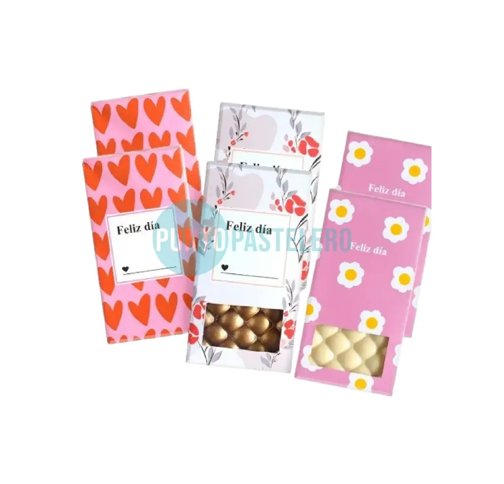 PACK DE CAJITAS PACKAGING PARA TABLETA DE CHOCOLATE FLORES Y CORAZONES SURTIDAS PARPEN (6 U.)