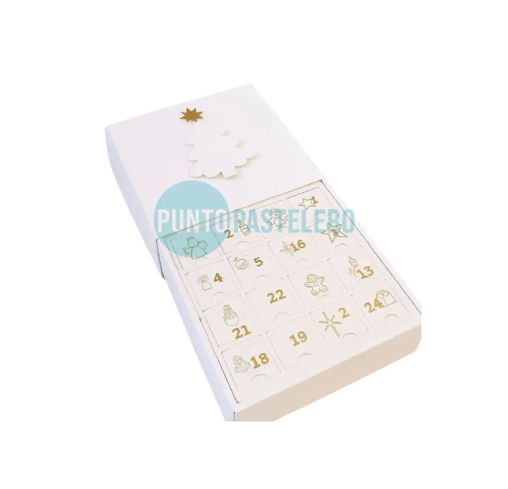 [CAJ7024] CAJA BOMBONERA CALENDARIO NAVIDEÑO DOBLE PISO (17X17X7 CM)