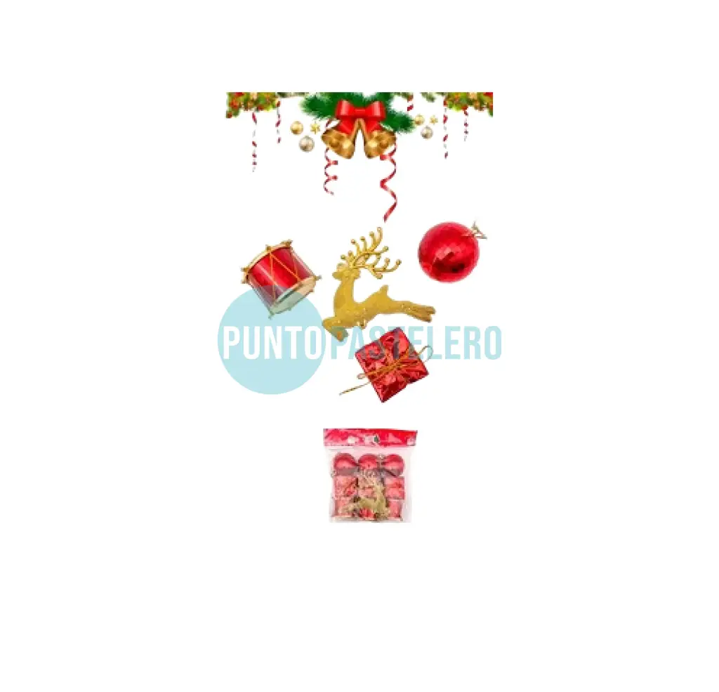 ADORNO NAVIDEÑO ESFERA/REGALO/TAMBOR/RENO (10 PZ)