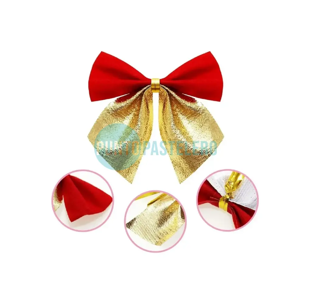 ADORNO NAVIDEÑO MOÑOS ROJO Y DORADO 12 PZ (5.5CM)