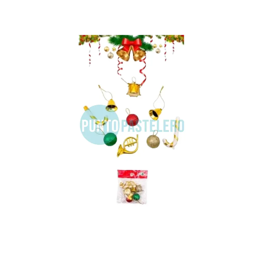 ADORNO NAVIDEÑO ESFERA/TROMPETA/TAMBOR - (9 PZ)