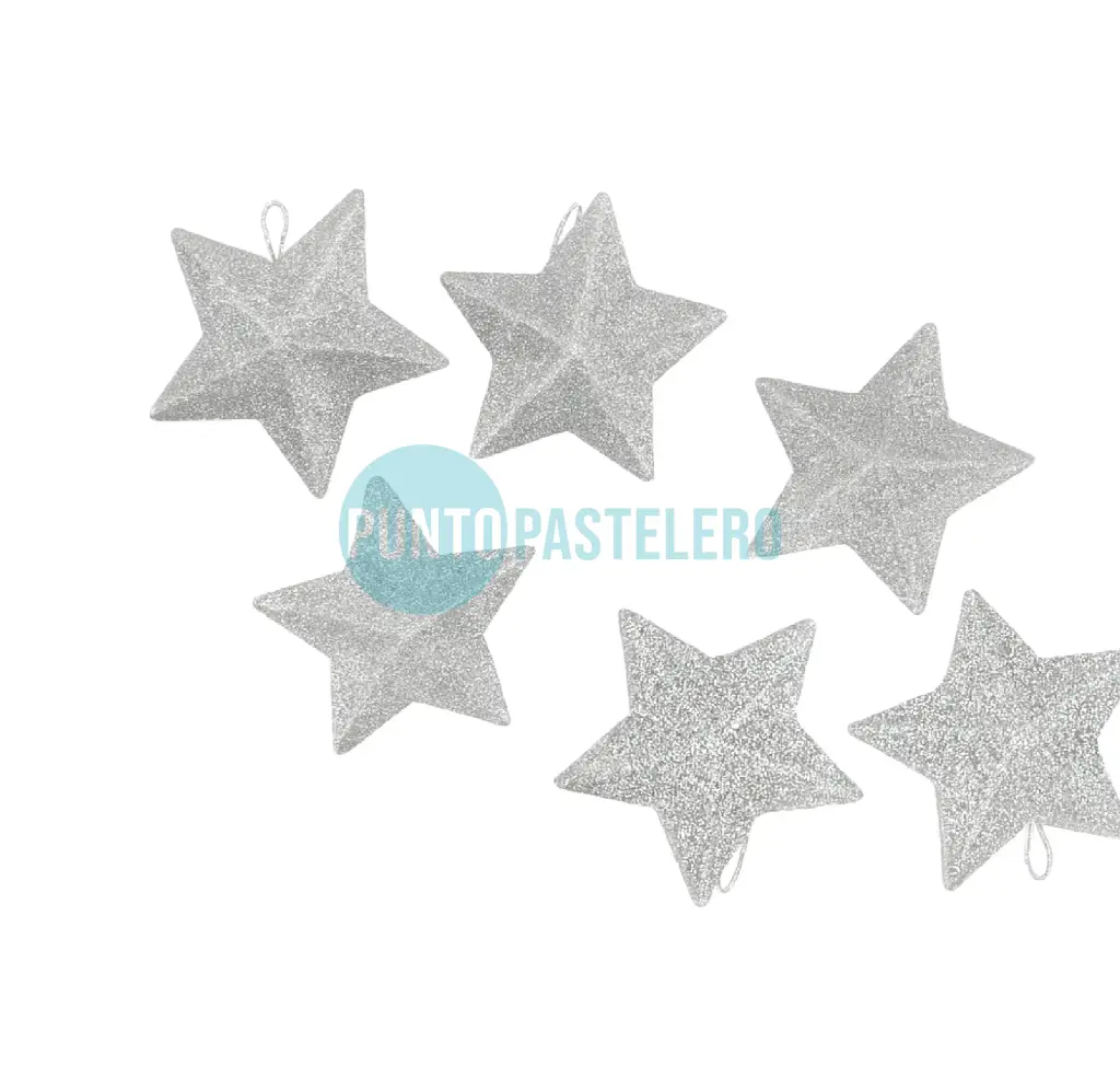 ADORNO NAVIDEÑO ESTRELLA GIBREADA PLATA 6.8 CM (6 U.)