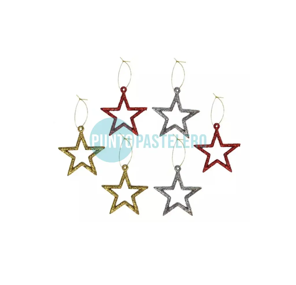 ADORNO NAVIDEÑO COLGANTE ESTRELLA GIBREADA 5 CM (6 U.)