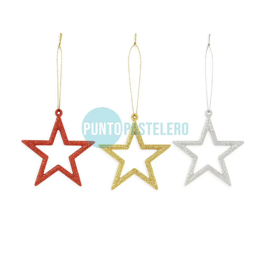 ADORNO NAVIDEÑO CONTORNO ESTRELLA GIBREADA 7 CM (3 U.)