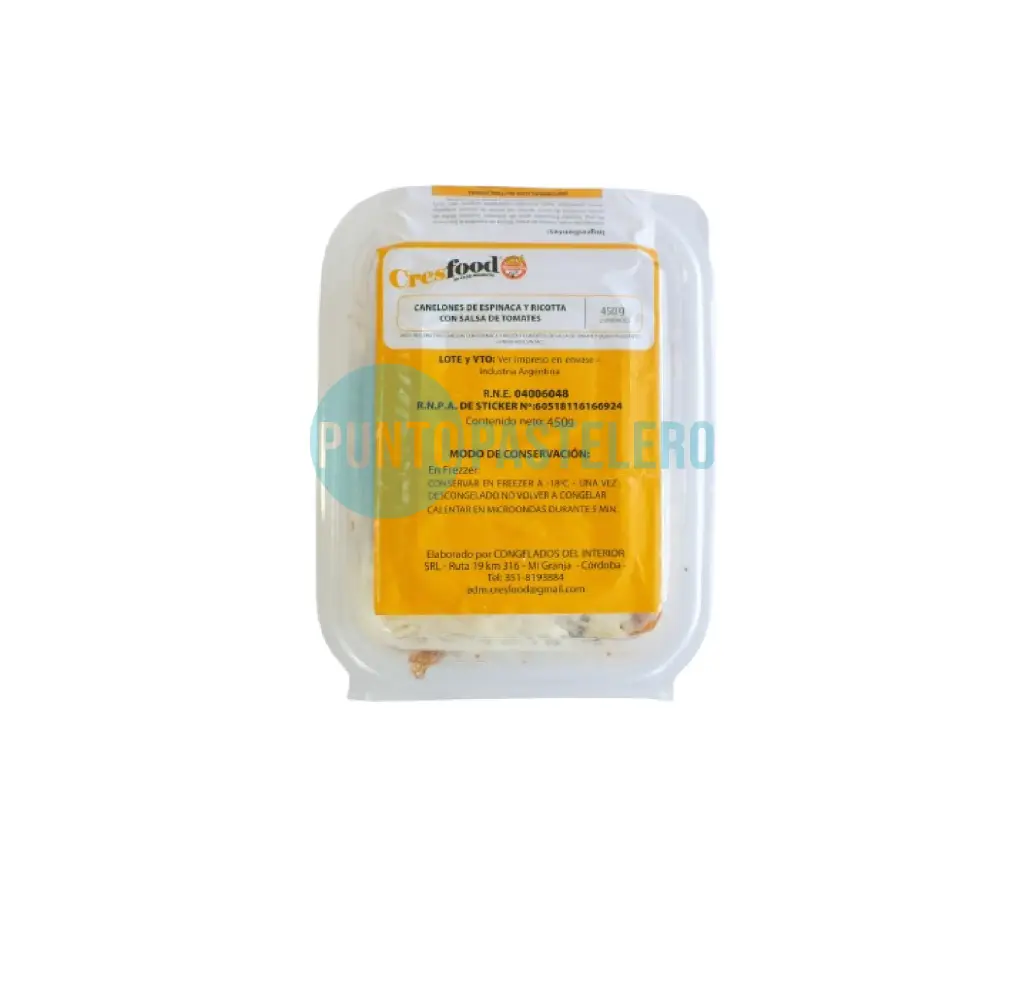 CANELONES CRESFOOD DE ESPINACA Y RICOTTA (X 450 GR.) (SIN TACC)