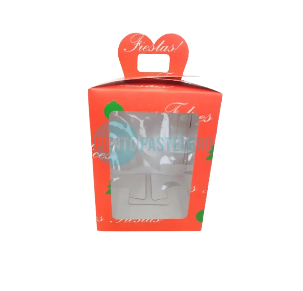 [46859X1] CAJA PAN DULCE 1/2 KG NAVIDEÑA ROJA FELICES FIESTAS CON VISOR