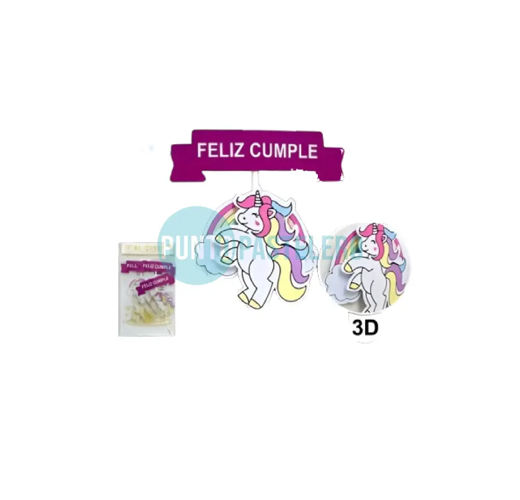 ADORNO PINCHE 3D FELIZ CUMPLE UNICORNIO