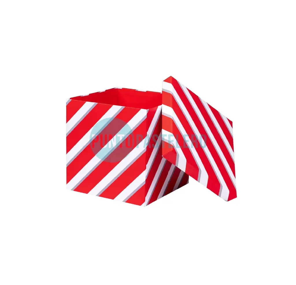 CAJA REGALO ROJA RAYADA (20 X 20 CM) [11]