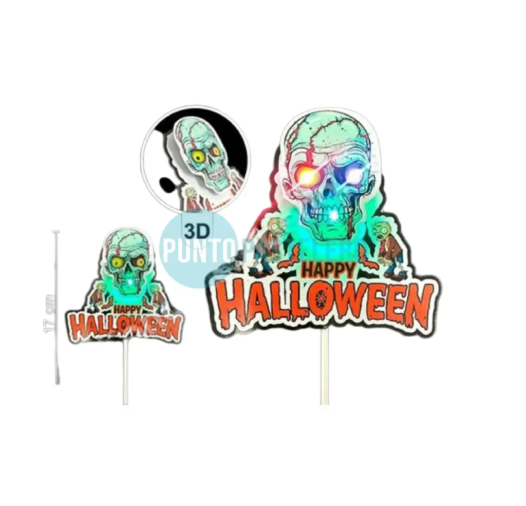 ADORNO PINCHE HALLOWEEN 3D CALAVERA ZOMBIE CON LUZ CALUMI