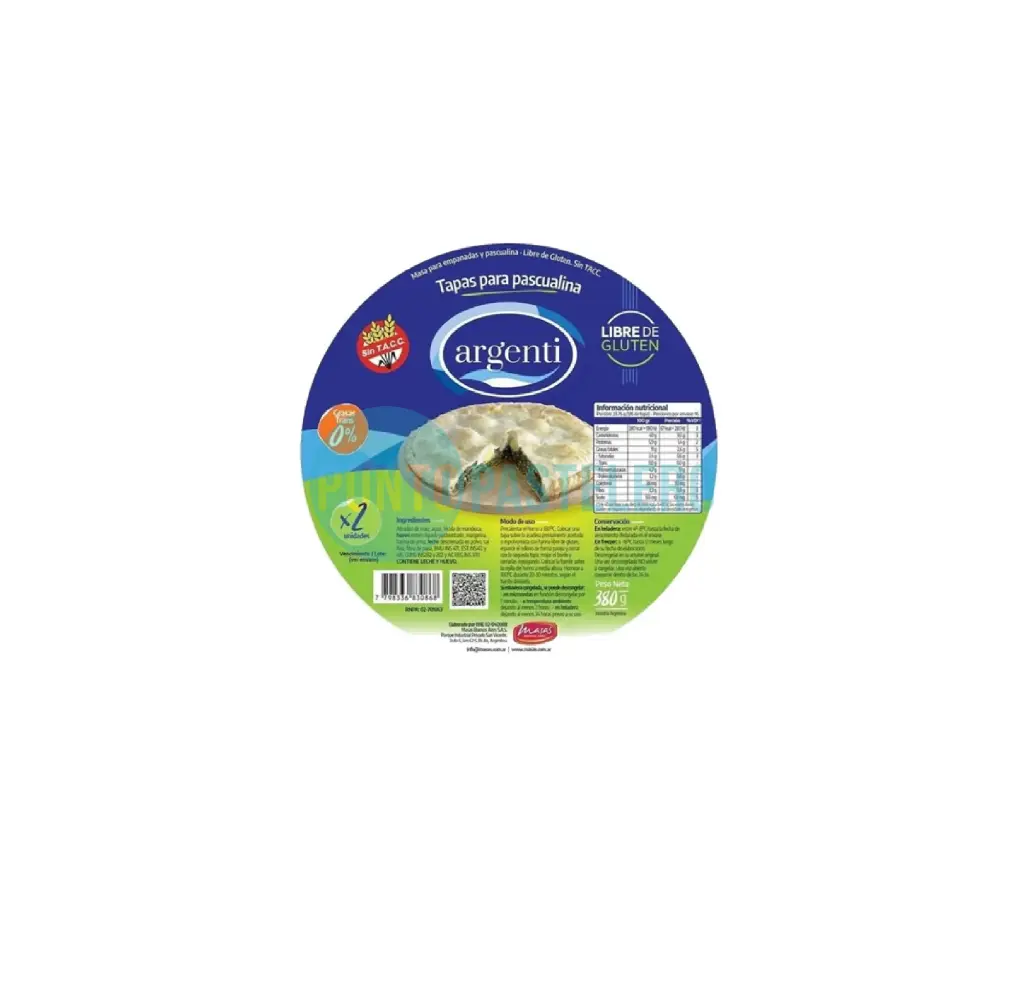 TAPA PASCUALINA VEGANA ARGENTI (X 380 GR.) (SIN TACC)