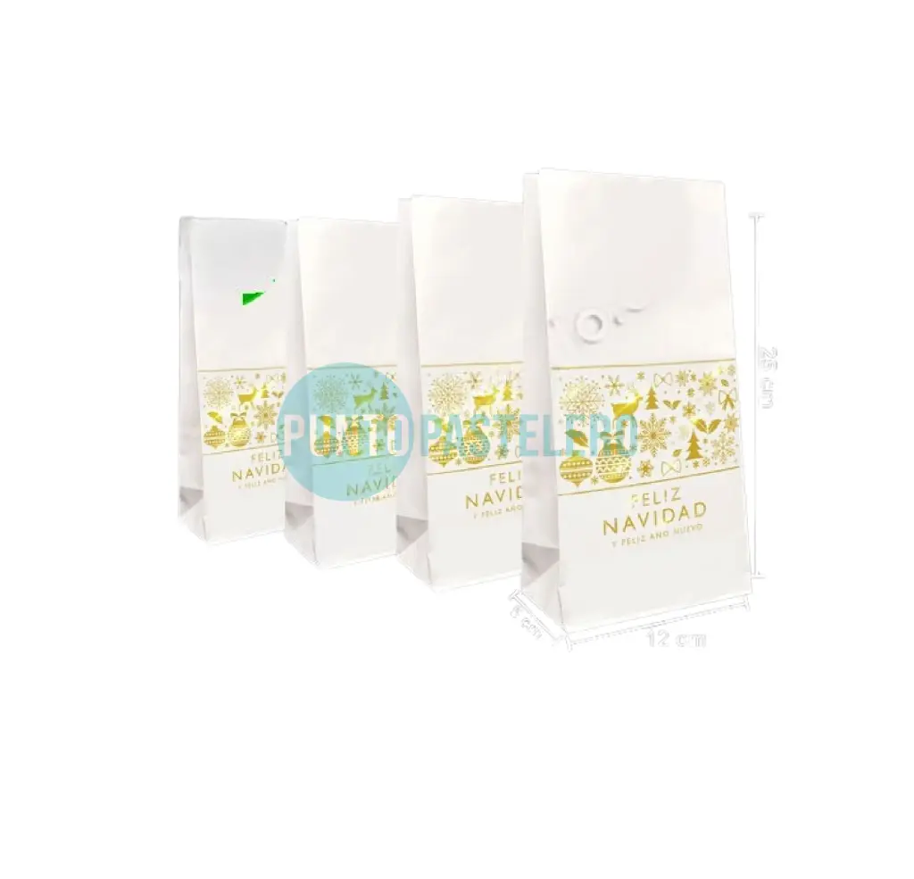 BOLSA CON FUELLE STAMPING FELIZ NAVIDAD BLANCA (X 10 U.)
