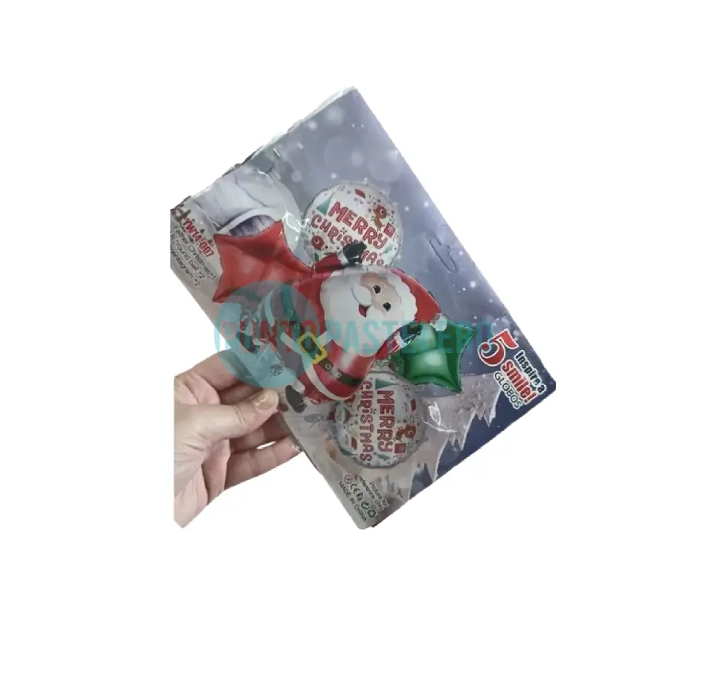 SET GLOBO METALIZADO NAVIDAD PAPA NOEL (5 PZ)
