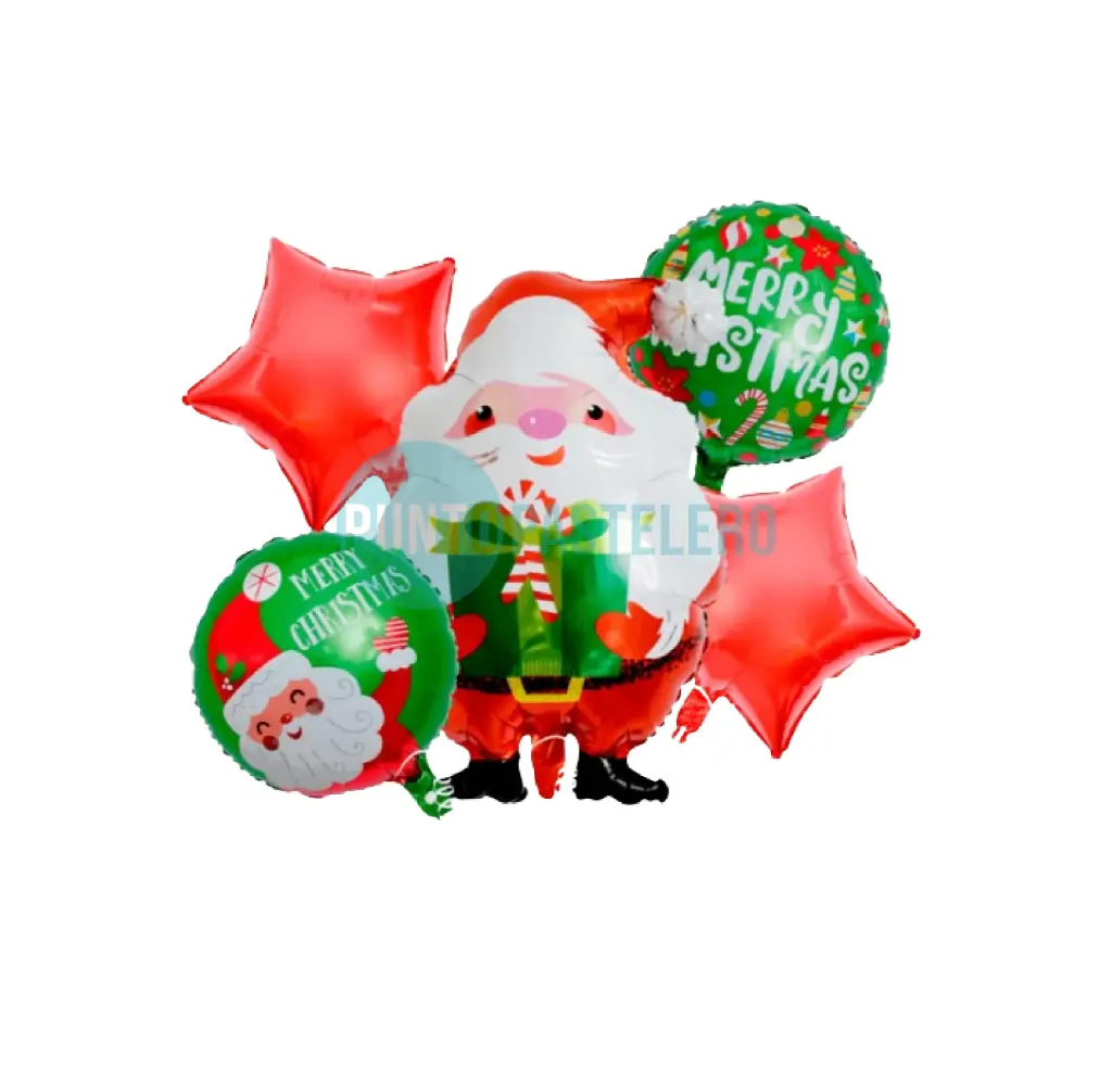 SET GLOBO METALIZADO NAVIDAD CUERPO PAPA NOEL (5 PZ)