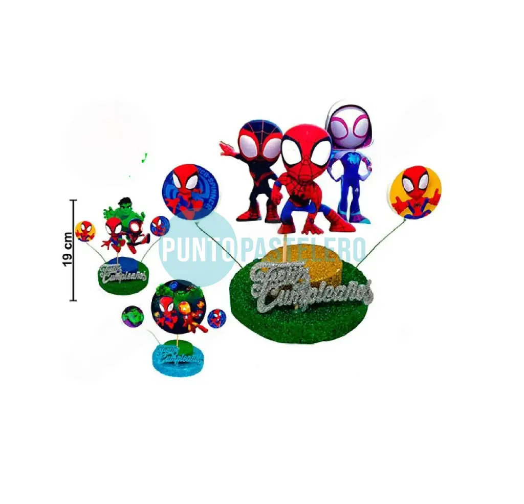 ADORNO CON BRILLO FELIZ CUMPLEAÑOS SPIDEY Y SUS AMIGOS