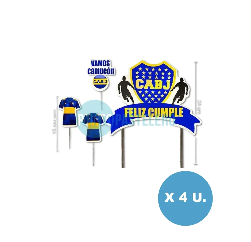 SET CARTEL FELIZ CUMPLE ESCUDO BOCA (4 U.)