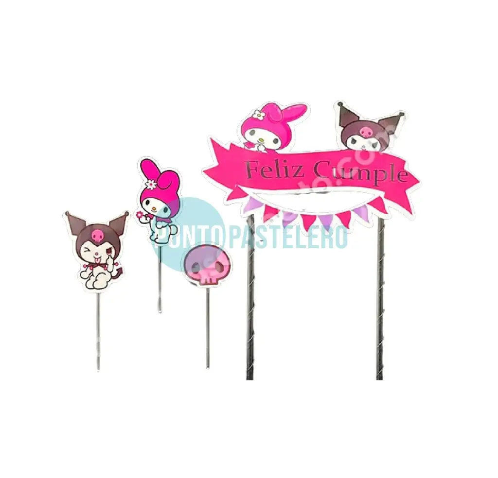 PINCHE SET CARTEL FELIZ CUMPLE KUROMI Y MELODY (4 U.)