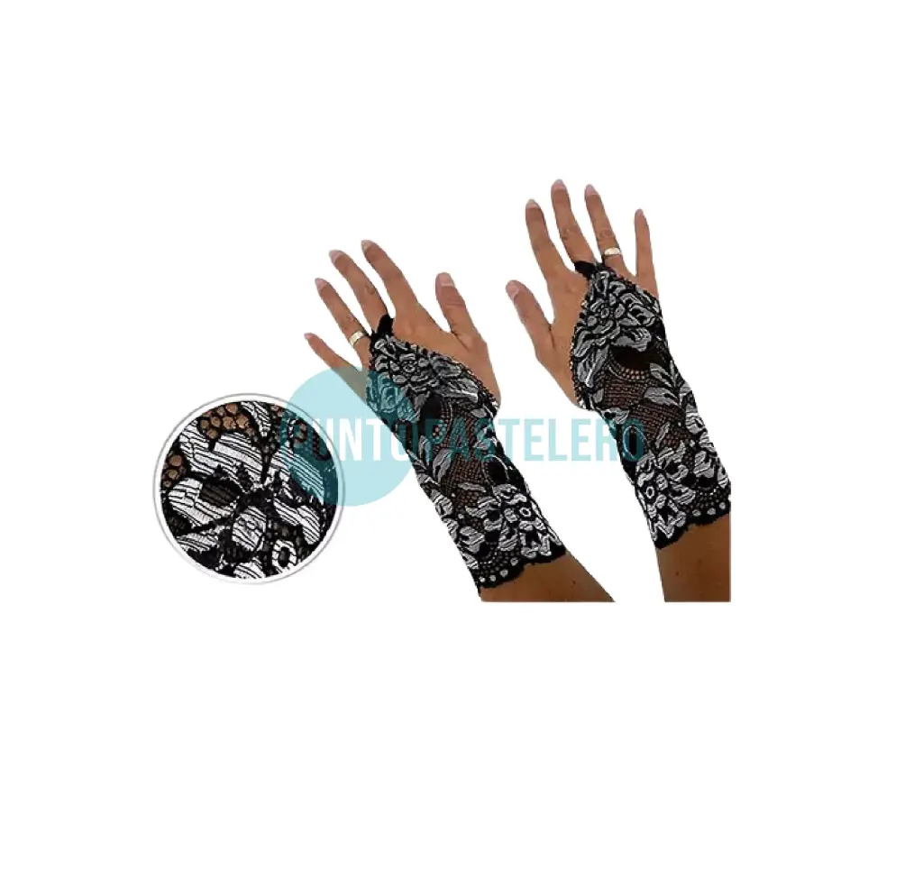 GUANTE MITON ENCAJE NEGRO/PLATA