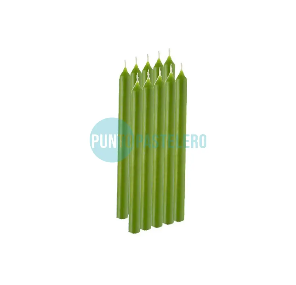 PACK VELAS VERDE MANZANA 15 CM (8 U.)