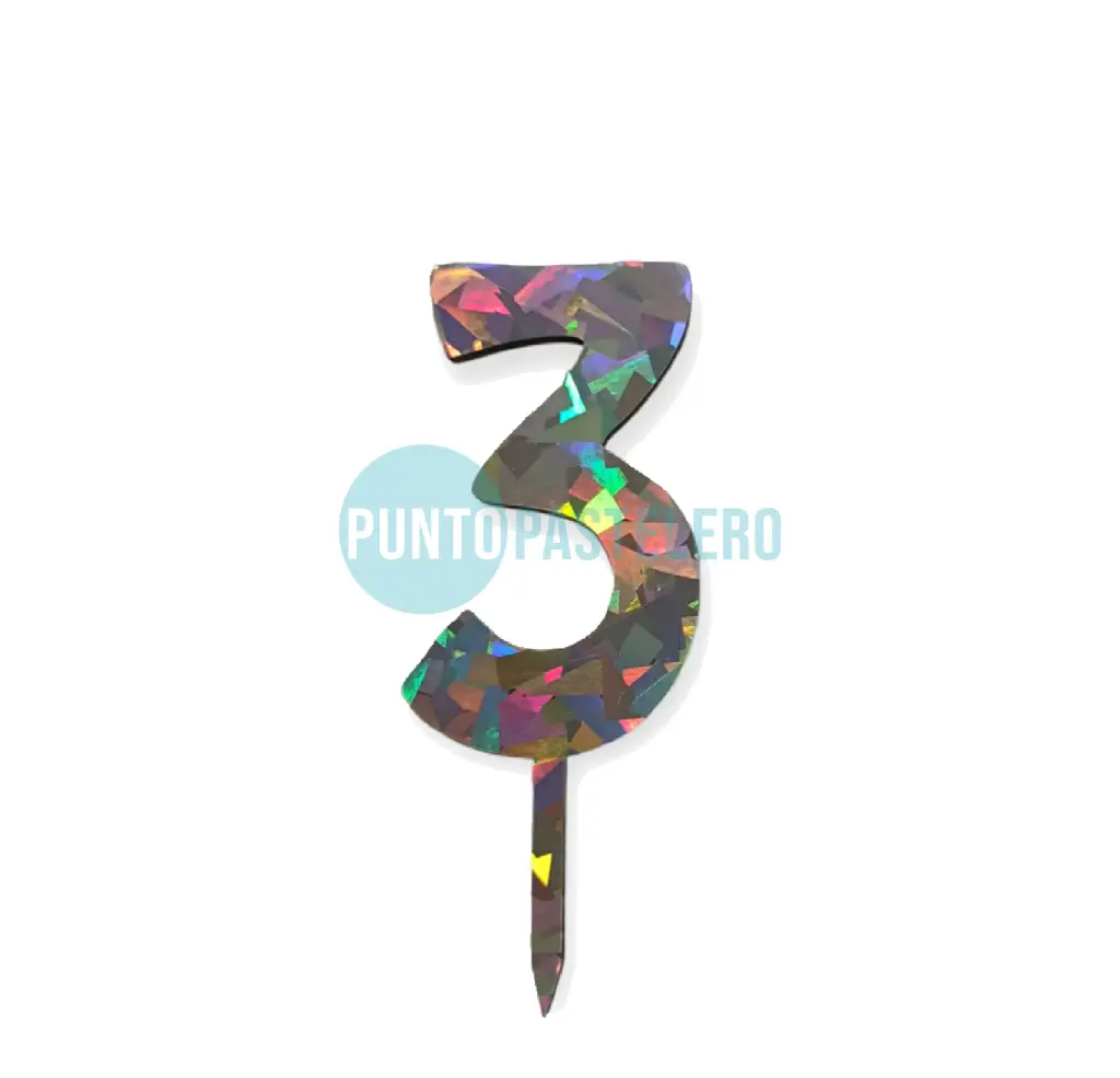 TOPPER 9 CM NUMERO HOLOGRAFICO N°3