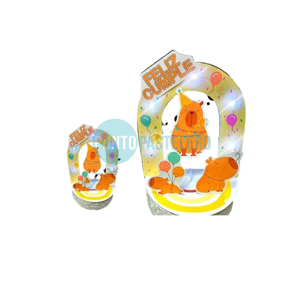 ADORNO FELIZ CUMPLE CAPIBARA CON LUZ CALUMI