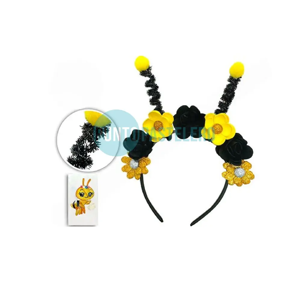 VINCHA ANTENA ABEJITA CON FLORES