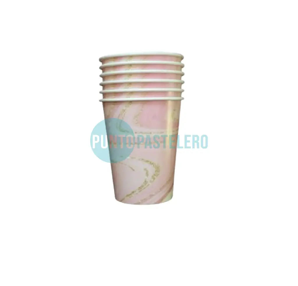 VASO POLIPAPEL MARMOLADO GLITTER ROSA (6 U.)