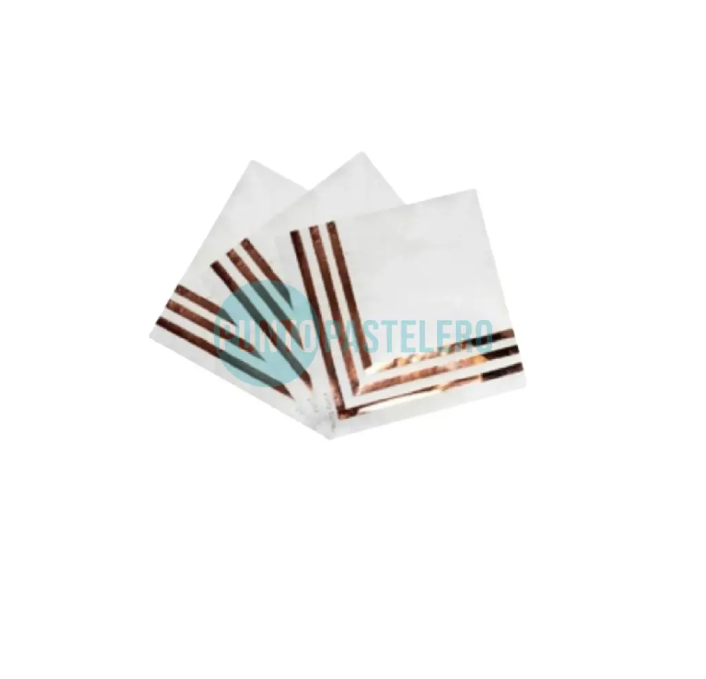 SERVILLETA BLANCA BORDE ROSA GOLD PARTY STORE (X 12 U.)