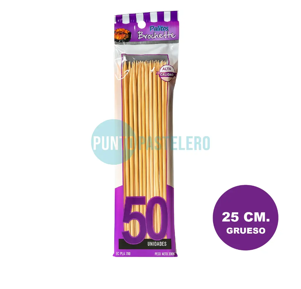 PALITOS DE BROCHETTE GRUESO 25 CM (X 50 U.) (PARTY STORE)