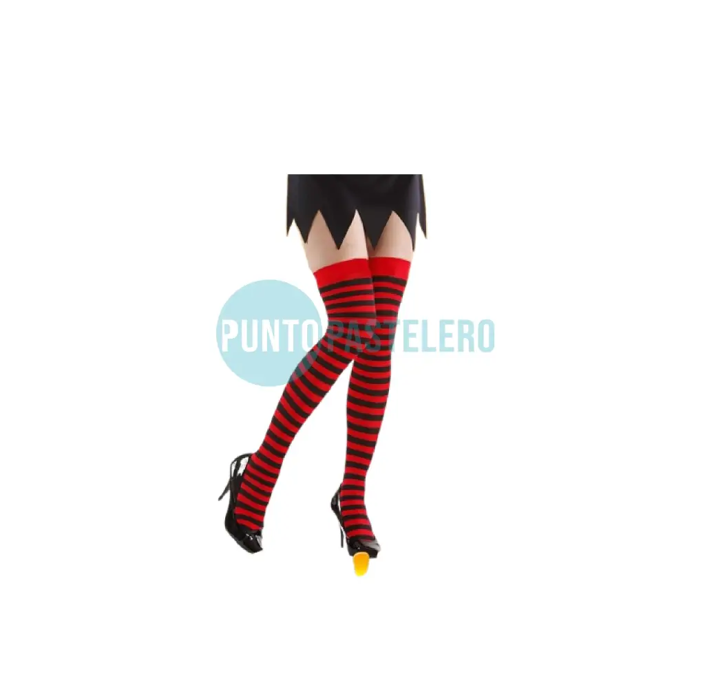 MEDIAS BUCANERAS RAYADAS NEGRAS Y ROJAS