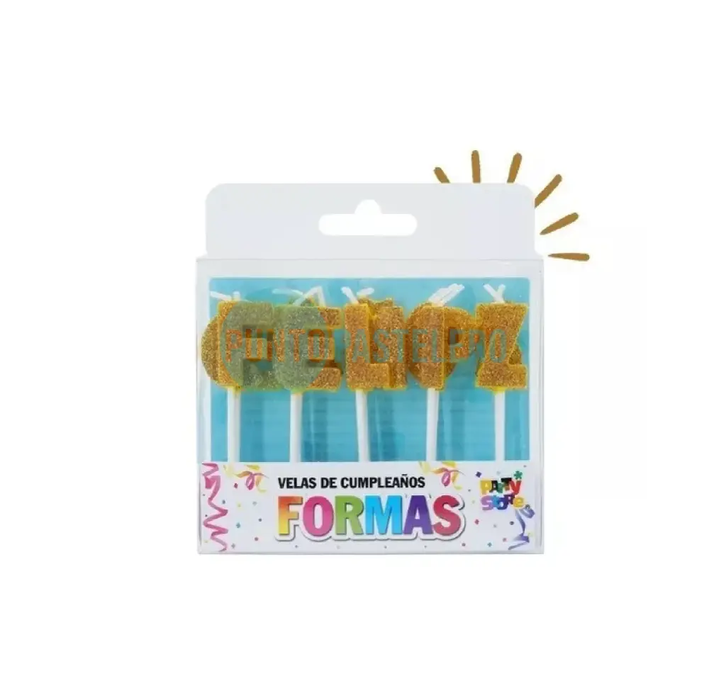 SET VELAS LETRAS "FELIZ CUMPLE" GLITTER DORADO
