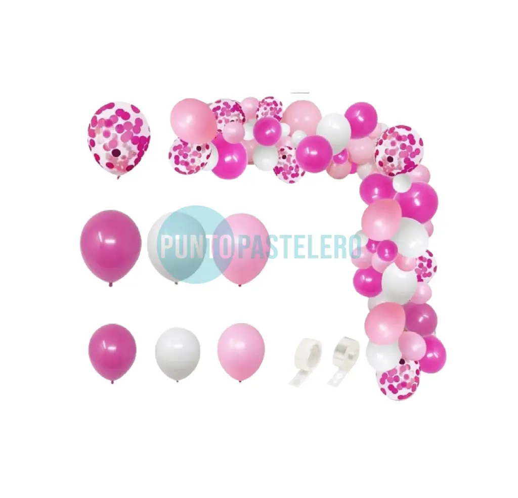 SET DE GLOBOS GUIRNALDA CON ARCO ROSA (47 PZ)