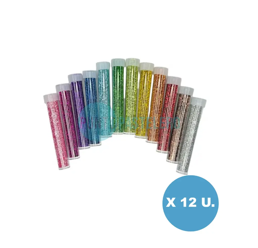 PACK TUBITOS GLITTER GIBRE (X 12 U.) (PLASTICO) (050C10)