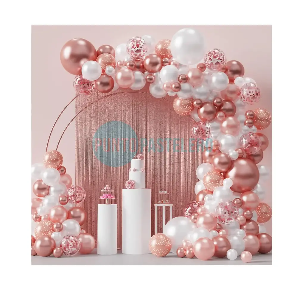 SET DE GLOBOS ROSA GOLD Y BLANCO (100 PZ)